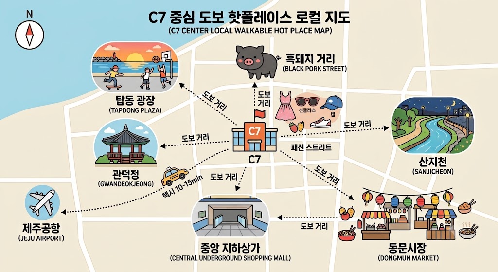 C7 중심 도보 핫플레이스 로컬 지도